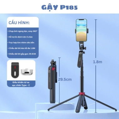 Gậy Chụp Ảnh 4 Chân P185 Xoay 360° Bluetooth - Tripod Livestream Chắc Chắn, Giá 279k 10