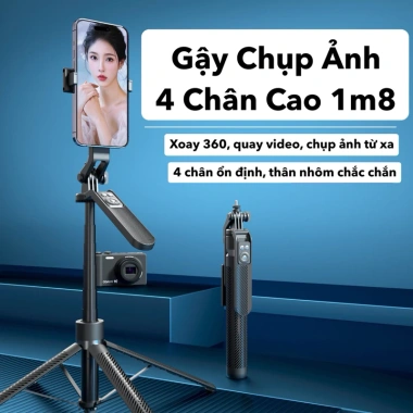 Gậy chụp ảnh 4 chân Selfie A14 1.8m tay cành xoay 360 Bluetooth 30cm video 259k 2