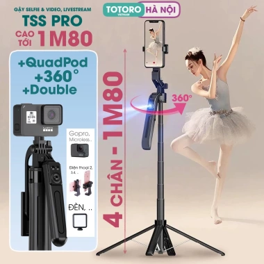 Gậy chụp ảnh 4 chân TSS PRO 1.8m - Tripod điện thoại selfie, quay video, livestream, giá ưu đãi 239k