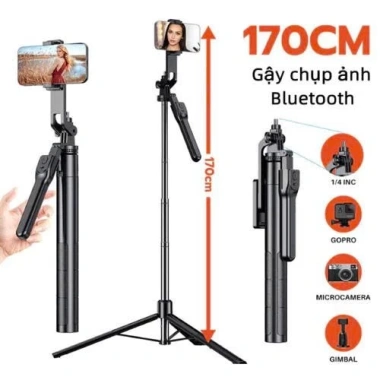 Gậy chụp ảnh điện thoại 3 chân 1.7m - Selfie chống rung, tripod bluetooth, điều khiển từ xa - Giá 127.502₫