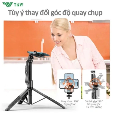Gậy chụp ảnh điện thoại 3 chân 1.7m - Selfie chống rung, tripod bluetooth, điều khiển từ xa - Giá 127.502₫