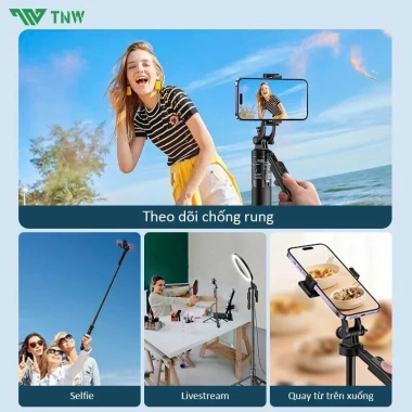 Gậy chụp ảnh điện thoại 3 chân 1.7m - Selfie chống rung, tripod bluetooth, điều khiển từ xa - Giá 127.502₫