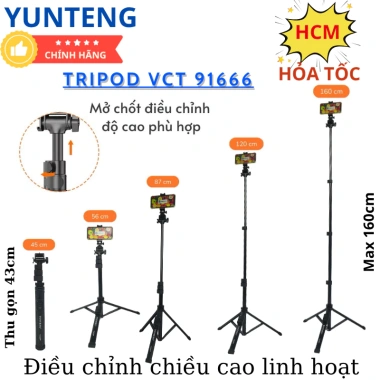 Gậy chụp ảnh điện thoại Yunteng VCT-91.666 - Tripod 1.6m 3 chân Bluetooth remote chụp xa