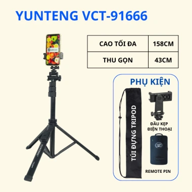 Gậy chụp ảnh điện thoại Yunteng VCT-91.666 - Tripod 1.6m 3 chân Bluetooth remote chụp xa 9 Gậy chụp ảnh điện thoại Yunteng VCT-91.666 - Tripod 1.6m 3 chân Bluetooth remote chụp xa 9