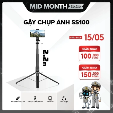 Gậy Chụp Ảnh Tripod GoChek SS100 Bluetooth Đa Năng, Kéo Dài 2m2 - Giá chỉ 450.000đ