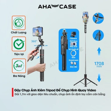 Gậy Chụp Ảnh Tự Sướng 1,7m Chức Năng Tripod Điện Thoại Remote Bluetooth Giá 60k