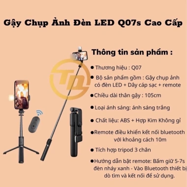 Gậy Chụp Ảnh Tự Sướng 3 Chân Đa Năng Q07/Q07s Kèm Đèn Selfie và Remote Bluetooth Siêu Tiện Lợi - 29.000₫ 2