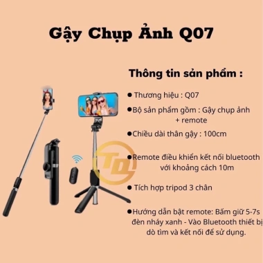Gậy Chụp Ảnh Tự Sướng 3 Chân Đa Năng Q07/Q07s Kèm Đèn Selfie và Remote Bluetooth Siêu Tiện Lợi - 29.000₫ 3