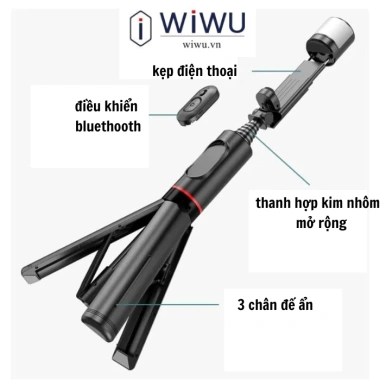 Gậy chụp ảnh tự sướng WIWU Sharp Film Selfie Stick Wi-SE003 3 chân đỡ, LED trợ sáng, Bluetooth điều khiển từ xa - giảm còn 309.000 VND 2