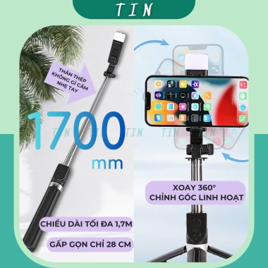 Gậy Chụp Cầm Tay Bluetooth Tripod Selfie Ba Chân Đèn Trợ Sáng Livestream TINTECH 2 Gậy Chụp Cầm Tay Bluetooth Tripod Selfie Ba Chân Đèn Trợ Sáng Livestream TINTECH 2