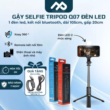 Gậy Chụp Hình Q07 1m Đèn LED Remote Bluetooth - Tripod Mini Giá chỉ 89.000₫
