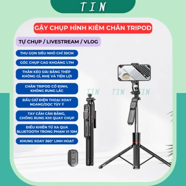 Gậy Chụp Selfie Tripod F16 - Cao 1.7m, Xoay 360 độ, Remote Bluetooth, Livestream Video, Giá 155k (Giảm từ 196.850)