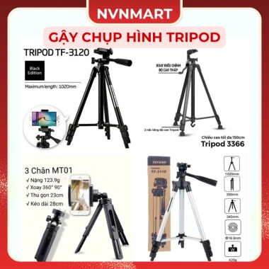 Gậy chụp Tripod 3.110 & 3.120 + túi dây rút, kẹp điện thoại, remote – Giá 69.799₫