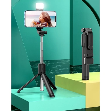 Gậy Chụp Tự Sướng F210S 70cm - Đèn LED, Remote Bluetooth, Xoay ngang dọc, Cầm tay, Kèm cáp sạc - Giá 66.030₫
