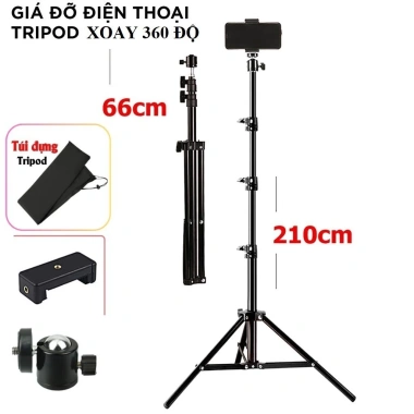 Gậy Kẹp Điện Thoại 2m1 Thu Gọn 65cm Quay Video Chụp Hình Kèm Túi Vải Vai 126.150₫