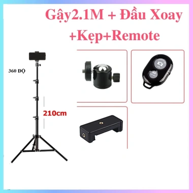 Gậy Kẹp Điện Thoại 2m1 Thu Gọn 65cm Quay Video Chụp Hình Kèm Túi Vải Vai 126.150₫