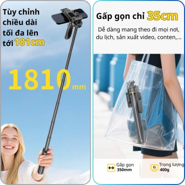 Gậy livestream TT18 4 chân 1.8m Remote Bluetooth 2 nút chụp ảnh cao cấp giảm giá 313k