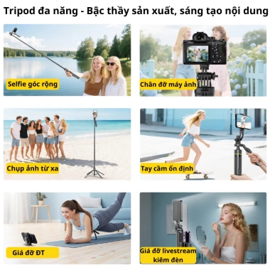 Gậy livestream TT18 4 chân 1.8m Remote Bluetooth 2 nút chụp ảnh cao cấp giảm giá 313k