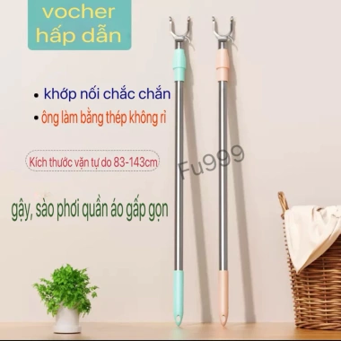 Gậy phơi quần áo gấp gọn inox - Sào phơi đồ bền, không gian tiết kiệm, 49.300đ