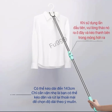 Gậy phơi quần áo gấp gọn inox - Sào phơi đồ bền, không gian tiết kiệm, 49.300đ