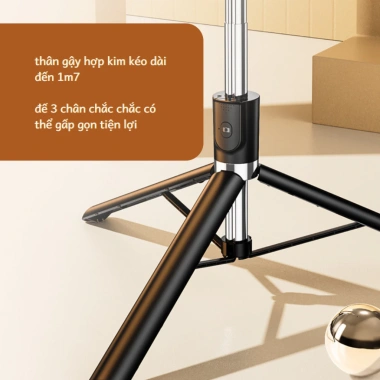 Gậy selfie 1.7m 3 chân quay video livestream, đèn LED, Bluetooth, tripod đa năng 3