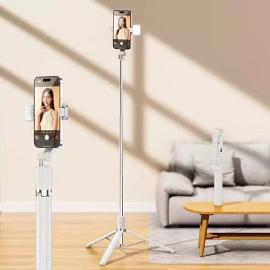 Gậy selfie 1.7m 3 chân quay video livestream, đèn LED, Bluetooth, tripod đa năng 7