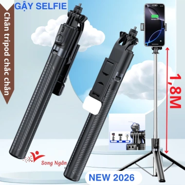 Gậy Selfie 3 Chân 1.75m Điều Khiển Từ Xa, Đèn Trợ Sáng, Tripod Livestream - 135k