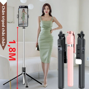 Gậy Selfie 3 Chân 1.75m Điều Khiển Từ Xa, Đèn Trợ Sáng, Tripod Livestream - 135k 3
