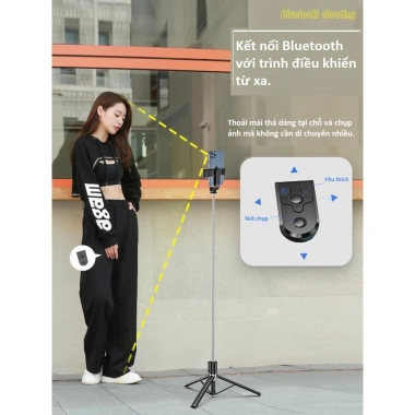 Gậy Selfie 3 chân 1.75m, điều khiển từ xa, tripod livestream - Giá ưu đãi 125k 7