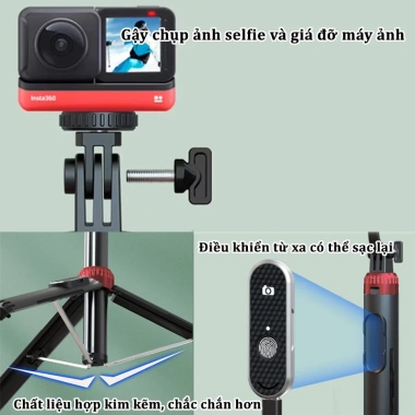 Gậy selfie 3 chân Bluetooth điều khiển từ xa xoay đa góc livestream giá 229k