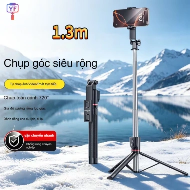 Gậy selfie 3 chân cao xoay 360 độ, đèn LED và remote, giá chỉ 100.000 VND
