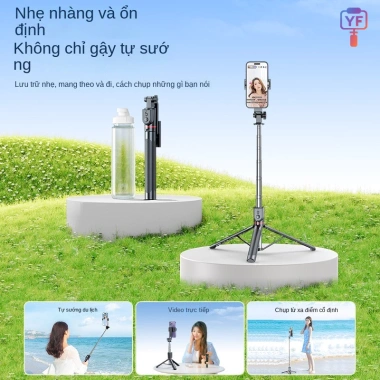 Gậy selfie 3 chân cao xoay 360 độ, đèn LED và remote, giá chỉ 100.000 VND