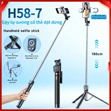 Gậy selfie 3 chân cao xoay 360 độ, đèn LED và remote, giá chỉ 100.000 VND