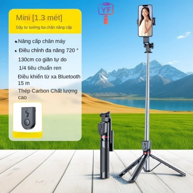 Gậy selfie 3 chân cao xoay 360 độ, đèn LED và remote, giá chỉ 100.000 VND
