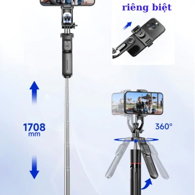 Gậy Selfie 3 Chân F16 1.75m - Điều Khiển Từ Xa, Lắp Đèn Trợ Sáng, Giá Ưu Đãi 130k