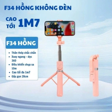Gậy selfie 3 chân F34/F610 1.7m - Điều khiển từ xa, livestream, quay video, tripod đa năng - 140k 4