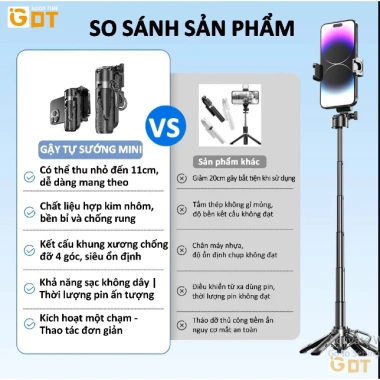 Gậy Selfie 3 trong 1 Tripod Bluetooth + Đèn Trợ Sáng 3 Cấp Độ Quay Vlog & Chụp Ảnh