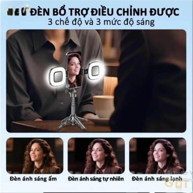 Gậy Selfie 3 trong 1 Tripod Bluetooth + Đèn Trợ Sáng 3 Cấp Độ Quay Vlog & Chụp Ảnh