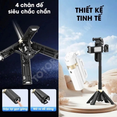 Gậy Selfie 3 trong 1 Tripod Bluetooth + Đèn Trợ Sáng 3 Cấp Độ Quay Vlog & Chụp Ảnh