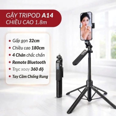 Gậy Selfie 4 Chân A14 + Remote, Độ Dài 30‑180cm, Giá Khuyến Mãi 200k 9
