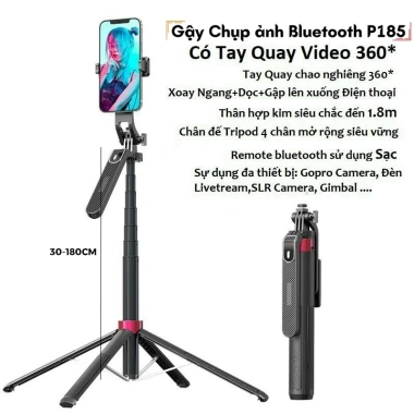 Gậy Selfie 4 chân P185 - Chiều dài 30-180cm, tặng remote, giảm còn 260.000đ