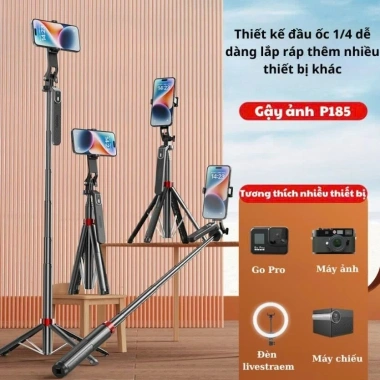 Gậy Selfie 4 chân P185 - Chiều dài 30-180cm, tặng remote, giảm còn 260.000đ