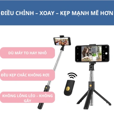 Gậy selfie bluetooth 3 chân đa năng 70cm gấp gọn - Tripod tiện lợi giảm 20%