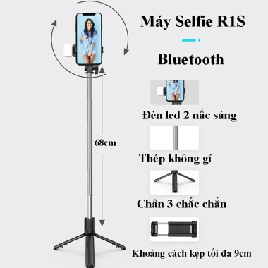 Gậy selfie Bluetooth R1S xoay 360 độ, điều khiển từ xa, đèn LED trợ sáng - 47.000đ 2