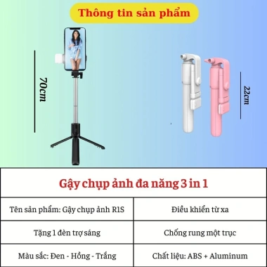 Gậy selfie Bluetooth R1S xoay 360 độ, điều khiển từ xa, đèn LED trợ sáng - 47.000đ 8