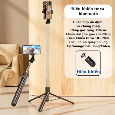 Gậy Selfie Bubzone.office 3 chân PLUS 1.75m - Điều khiển từ xa, đèn trợ sáng, tripod livestream, quay video - Giá chỉ 109k