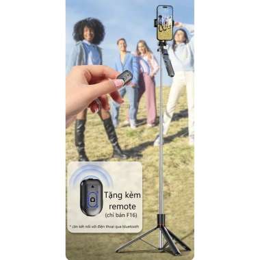 Gậy selfie F16 remote, chân tripod, kẹp điện thoại quay video giá chỉ 145.000₫