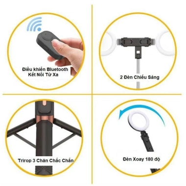 Gậy Selfie JC-18H 1.7m - 2 Đèn LED Trợ Sáng, Tripod 3 Chân, Giá Ưu Đãi 122k