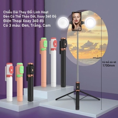 Gậy Selfie JC-18H 1.7m - 2 Đèn LED Trợ Sáng, Tripod 3 Chân, Giá Ưu Đãi 122k