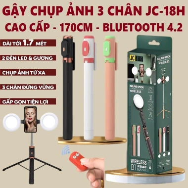 Gậy Selfie JC-18H 1.7m - 2 Đèn LED Trợ Sáng, Tripod 3 Chân, Giá Ưu Đãi 122k